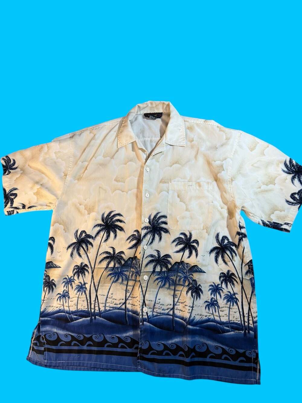 Vintage 90s L.A. Beat Hawaiian Shirt Palm Tree Scenic Print Womens Oversized L